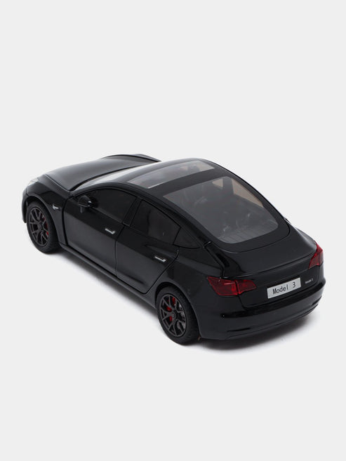 Joy Junction 1:24 Scale Tesla Model 3 Die-Cast Car Model with Sound & Light – Pull Back Metal Collectible Toy Car (Black)