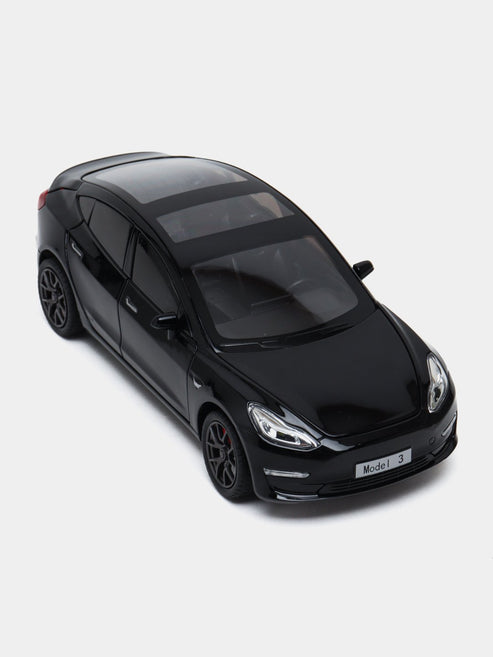 Joy Junction 1:24 Scale Tesla Model 3 Die-Cast Car Model with Sound & Light – Pull Back Metal Collectible Toy Car (Black)