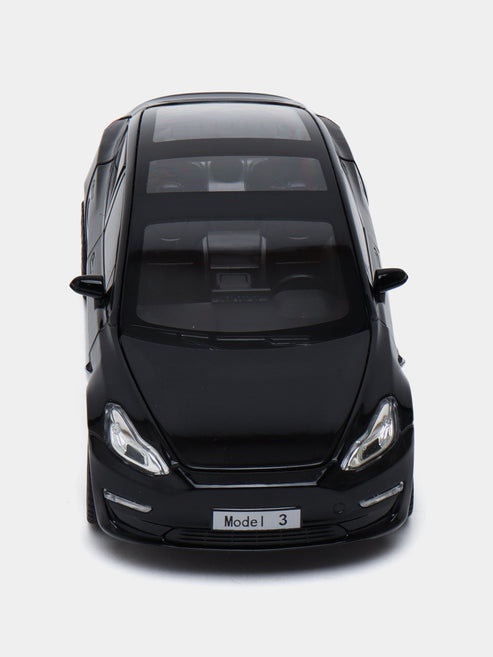 Joy Junction 1:24 Scale Tesla Model 3 Die-Cast Car Model with Sound & Light – Pull Back Metal Collectible Toy Car (Black)