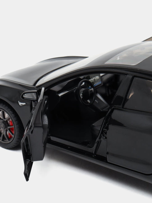 Joy Junction 1:24 Scale Tesla Model 3 Die-Cast Car Model with Sound & Light – Pull Back Metal Collectible Toy Car (Black)