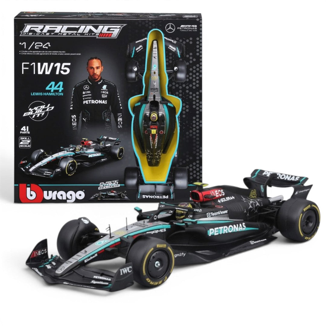 Bburago 1:24 Mercedes-AMG F1 W15 E Performance #44 Lewis Hamilton Model Kit (2024) | Licensed Formula 1 Diecast Scale Model