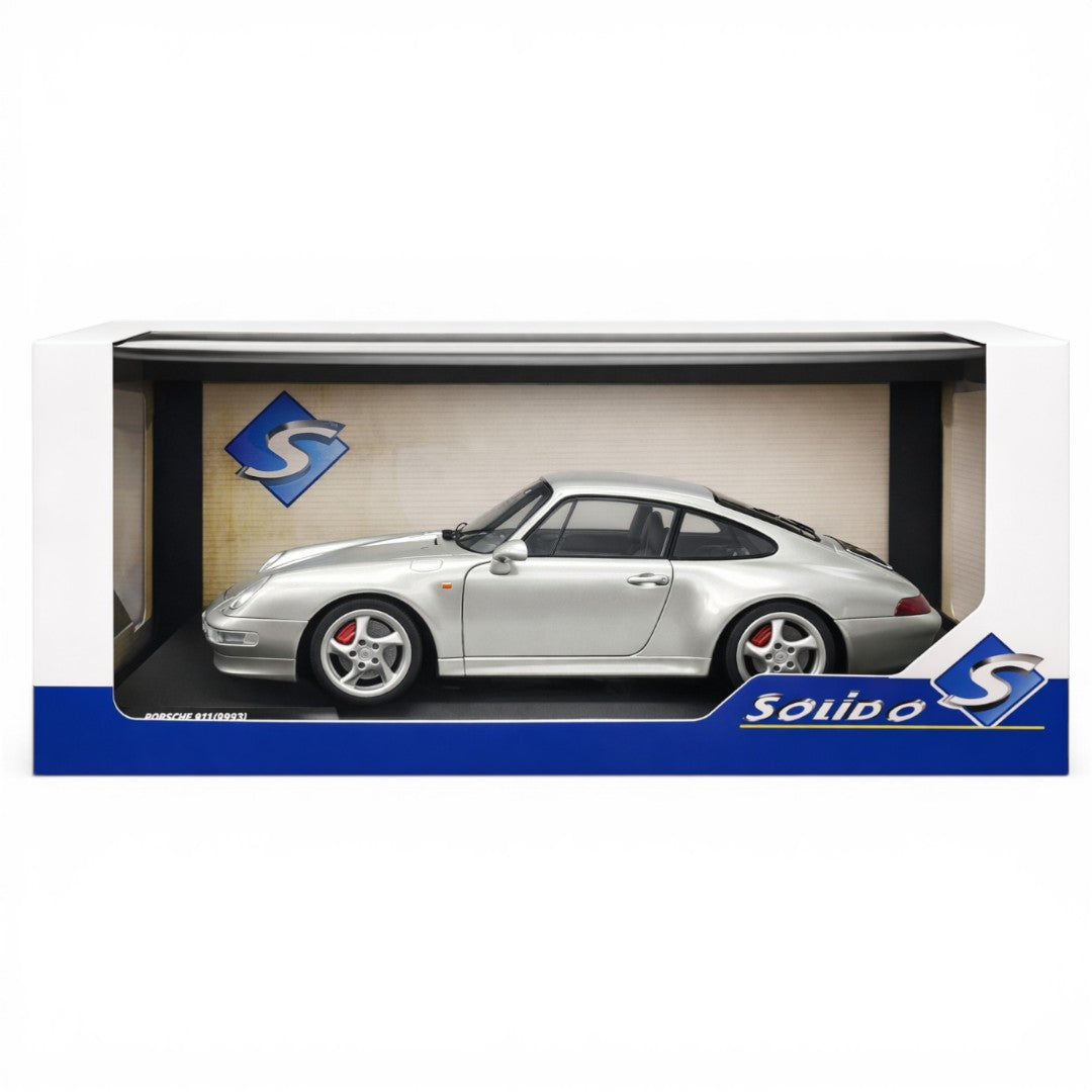 Solido 1:18 Porsche 911 (993) 4S Die-Cast Model Car – Silver Collector Scale Classic Sports Car