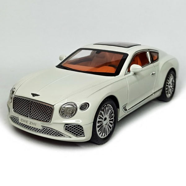 Joy Junction 1:24 Bentley Cont Smoke Scale Die-Cast Luxury Coupe Model with Sound & Light – Pull Back Metal Car Toy (White)