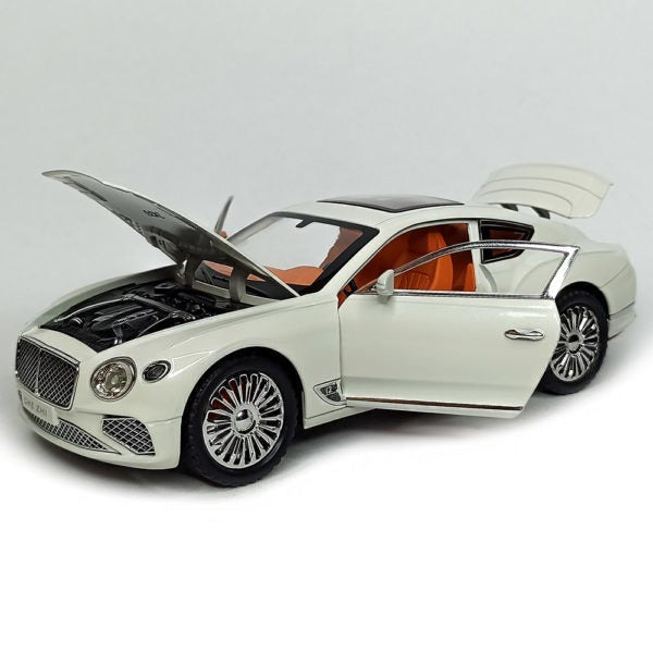 Joy Junction 1:24 Bentley Cont Smoke Scale Die-Cast Luxury Coupe Model with Sound & Light – Pull Back Metal Car Toy (White)