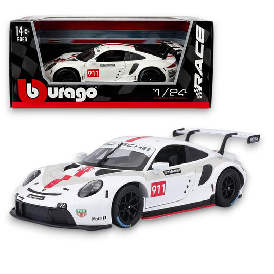 Bburago Porsche 911 RSR #911 1:24 Die-Cast Model Car | White Racing Edition | Premium Collectible