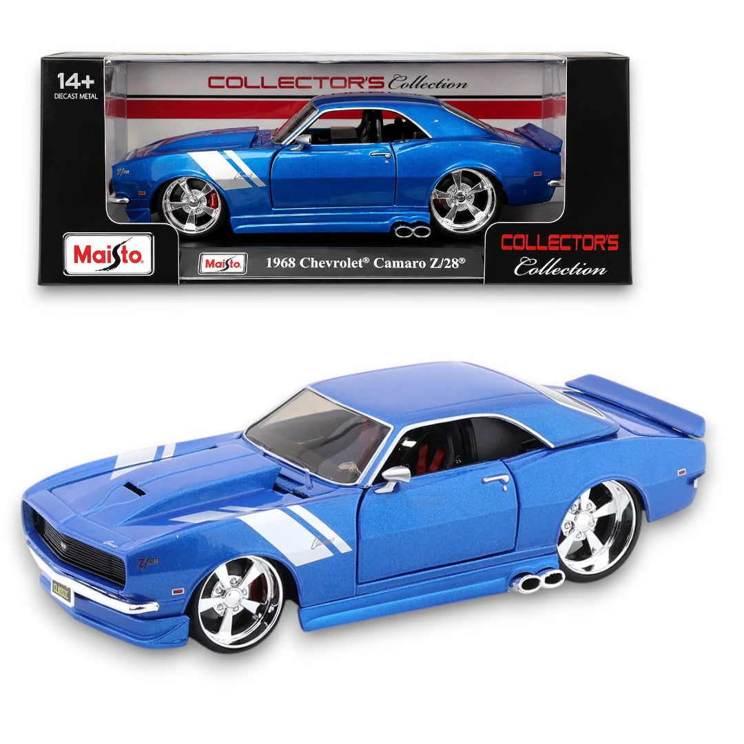 Maisto 1968 Chevrolet Camaro Z/28 1:24 Die-Cast Model Car | Collector's Collection | Custom Blue Classic Muscle Car