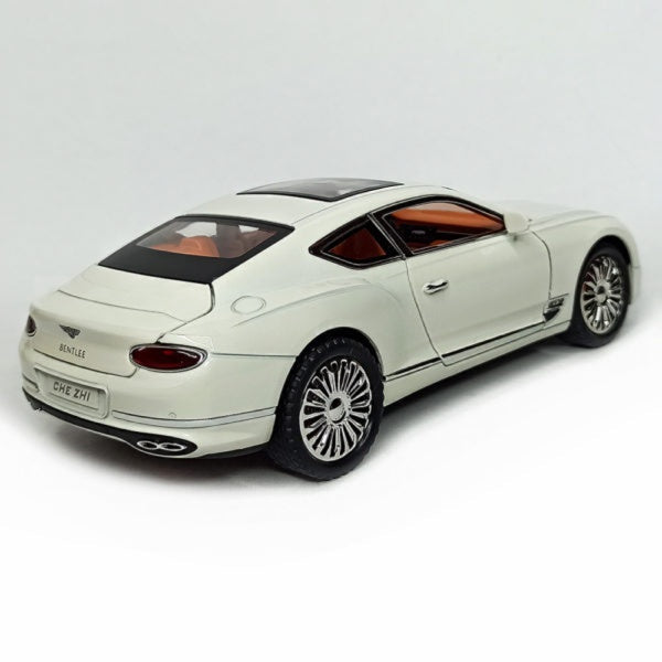 Joy Junction 1:24 Bentley Cont Smoke Scale Die-Cast Luxury Coupe Model with Sound & Light – Pull Back Metal Car Toy (White)